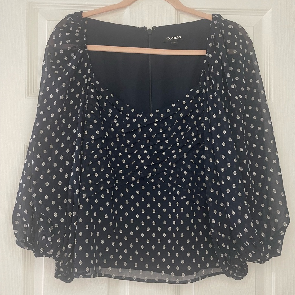 Express Printed Blouse with Sheer Sleeves